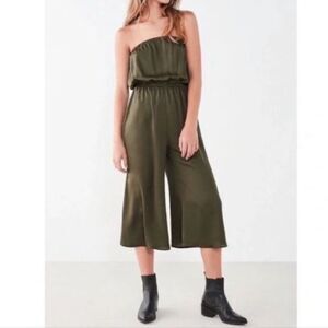 Urban Outfitters Army Green Crop Jumpsuit Wide Leg Strapless Womens Size XS